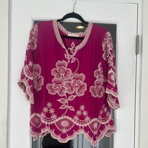 Pink Floral Embroidered Women's Top